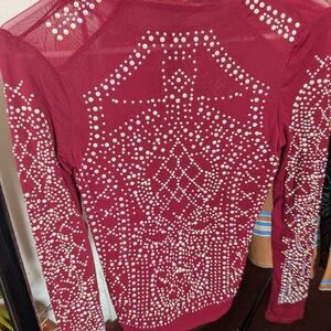 Embellished Burgundy Long Sleeve Top
